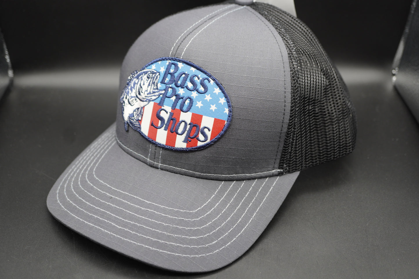 Bass Pro Shops Flag Logo Patch Mesh-Back Cap - Charcoal (Embroidered Logo)