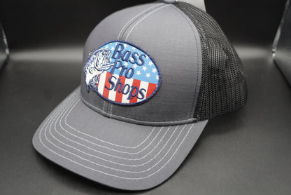 Bass Pro Shops Flag Logo Patch Mesh-Back Cap - Charcoal (Embroidered Logo)