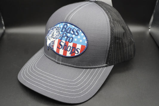 Bass Pro Shops Flag Logo Patch Mesh-Back Cap - Charcoal (Embroidered Logo)