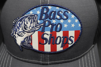 Bass Pro Shops Flag Logo Patch Mesh-Back Cap - Charcoal (Embroidered Logo)