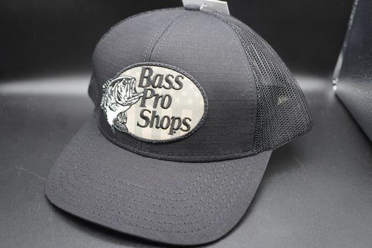 Bass Pro Shops Flag Logo Patch Mesh-Back Cap - Black (Embroidered Logo)