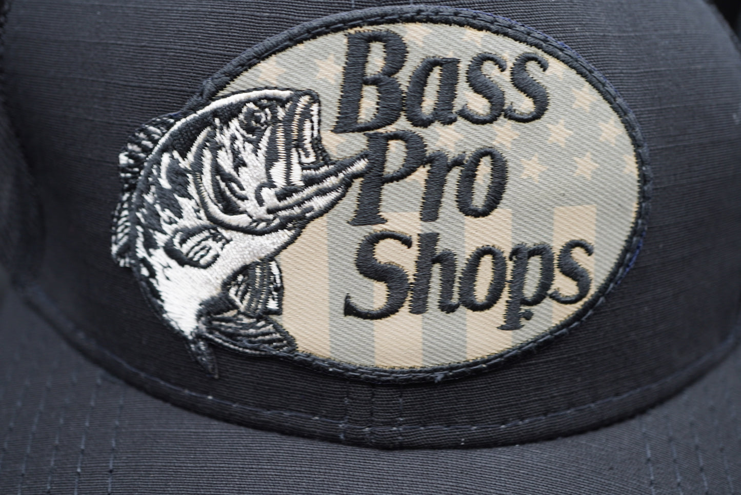 Bass Pro Shops Flag Logo Patch Mesh-Back Cap - Black (Embroidered Logo)