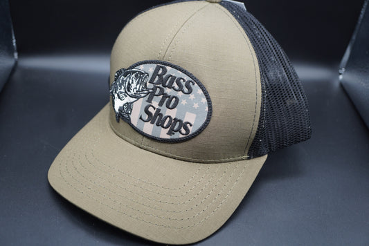Bass Pro Shops Flag Logo Patch Mesh-Back Cap - Olive (Embroidered Logo)