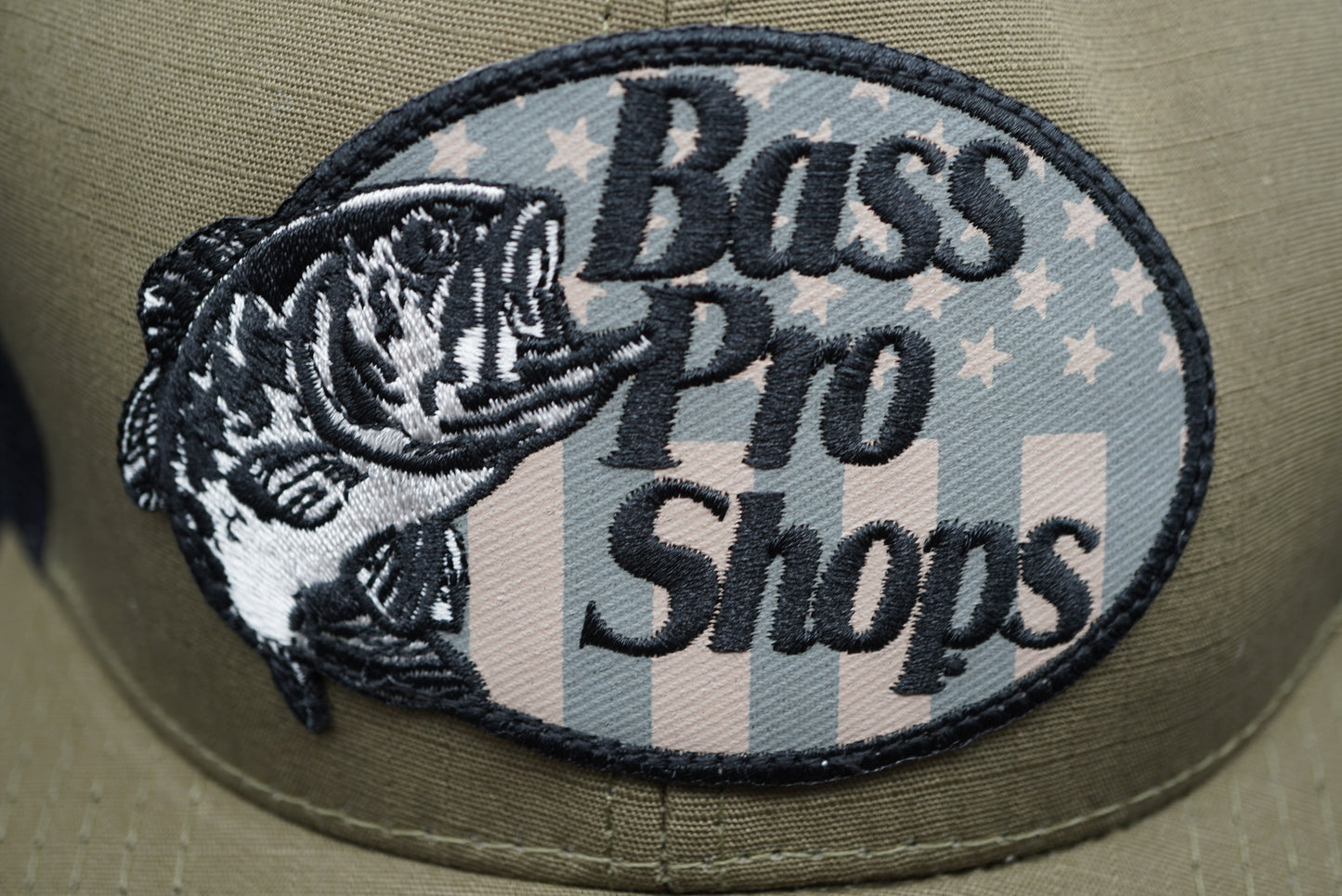 Bass Pro Shops Flag Logo Patch Mesh-Back Cap - Olive (Embroidered Logo)