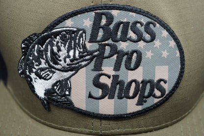 Bass Pro Shops Flag Logo Patch Mesh-Back Cap - Olive (Embroidered Logo)