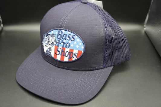 Bass Pro Shops Flag Logo Patch Mesh-Back Cap - Navy (Embroidered Logo)