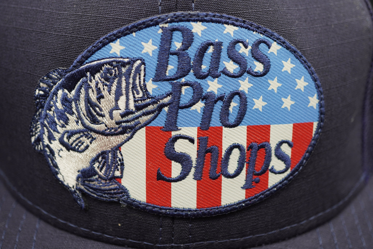 Bass Pro Shops Flag Logo Patch Mesh-Back Cap - Navy (Embroidered Logo)
