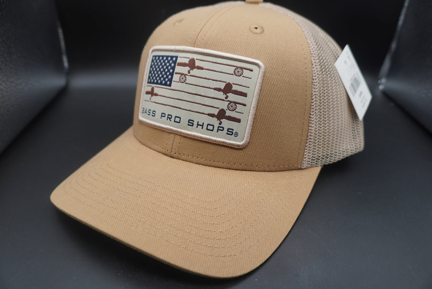Bass Pro Shops Fishing Rod Flag Mesh-Back Snapback Cap - Brown(刺繍ロゴ)