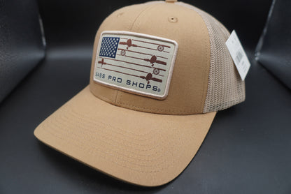 Bass Pro Shops Fishing Rod Flag Mesh-Back Snapback Cap - Brown(刺繍ロゴ)