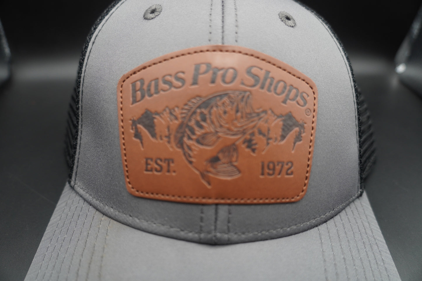 Bass Pro Shops Leather Patch Mesh-Back Cap - Charcoal/Black