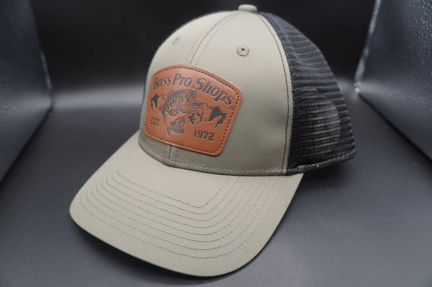 Bass Pro Shops Leather Patch Mesh-Back Cap - Olive/Black