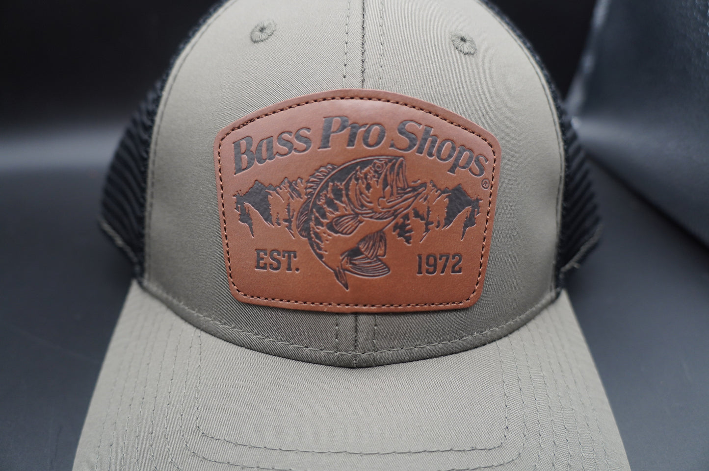 Bass Pro Shops Leather Patch Mesh-Back Cap - Olive/Black