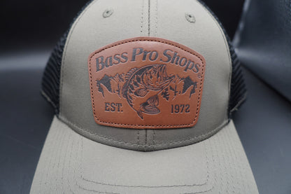 Bass Pro Shops Leather Patch Mesh-Back Cap - Olive/Black