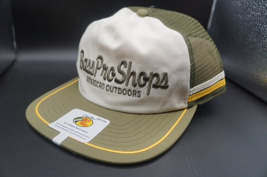 Bass Pro Shops Striped Mesh-Back Snapback Cap - Olive/Gold(刺繍ロゴ)
