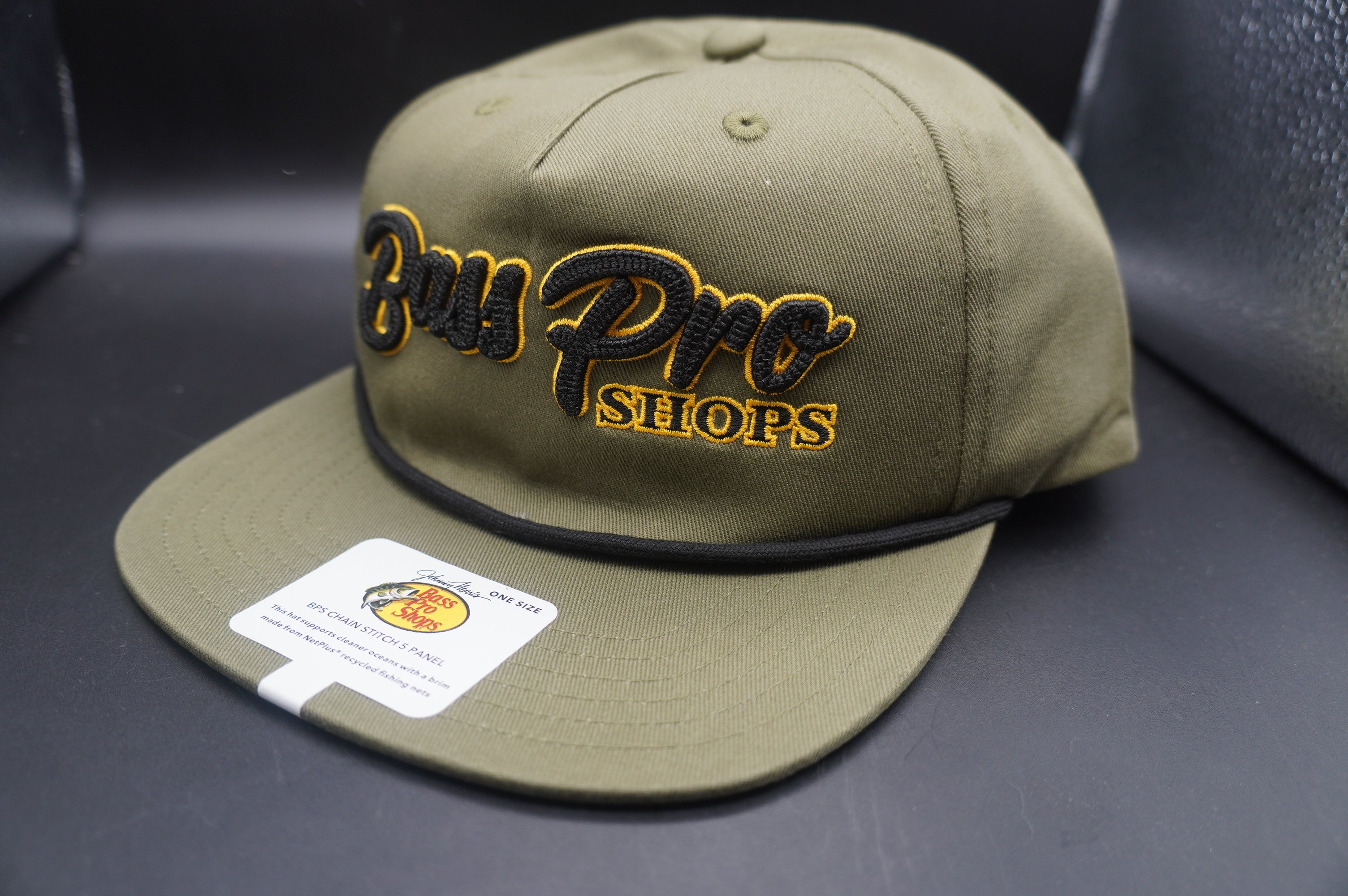 希少　ビンテージ　Bass Pro Shops レザー　メッシュ　ブラウン Bass Pro Shops Chain Stitch Snapback Cap - Olive(刺繍ロゴ) – 主