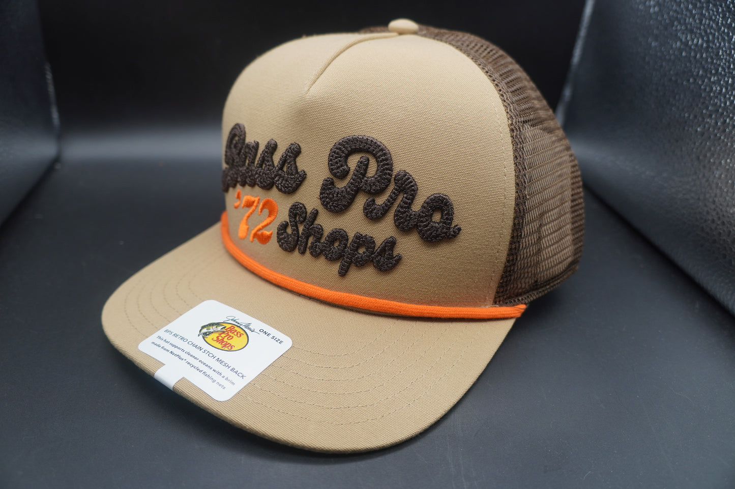 Bass Pro Shops Fishing Rod Flag Mesh-Back Snapback Cap - Black (Embroidered Logo)
